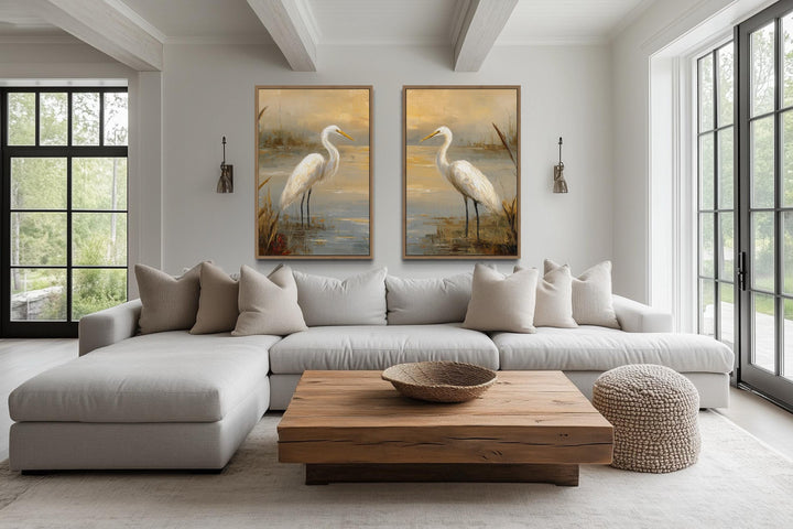 Set of 3 Egrets In The March Framed Canvas Wall Art