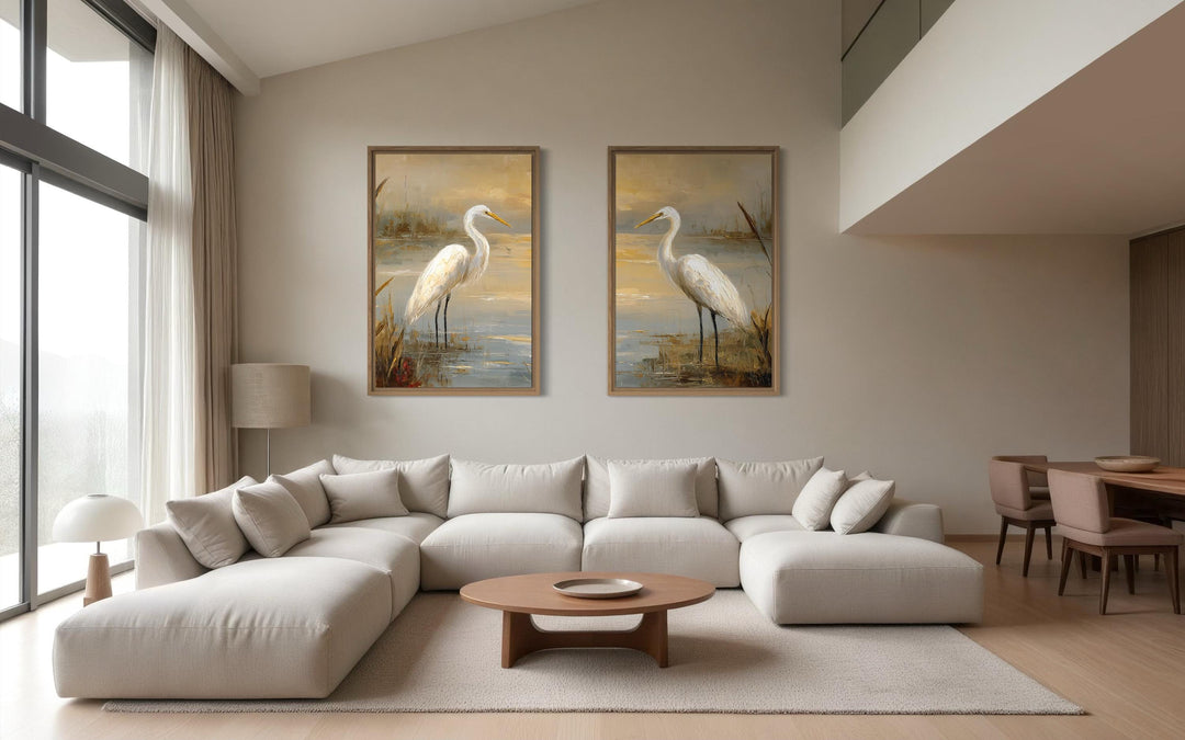 Set of 3 Egrets In The March Framed Canvas Wall Art