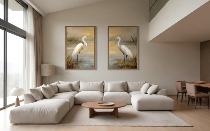 Set of 3 Egrets In The March Framed Canvas Wall Art