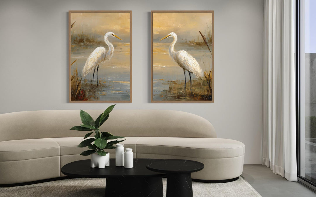 Set of 3 Egrets In The March Framed Canvas Wall Art