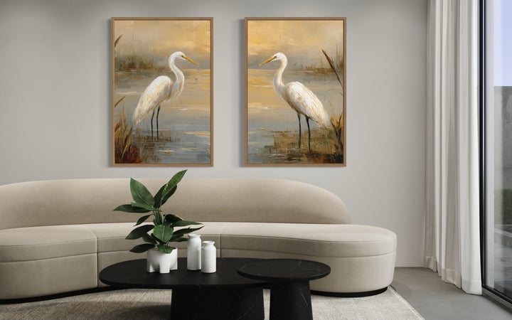 Set of 3 Egrets In The March Framed Canvas Wall Art
