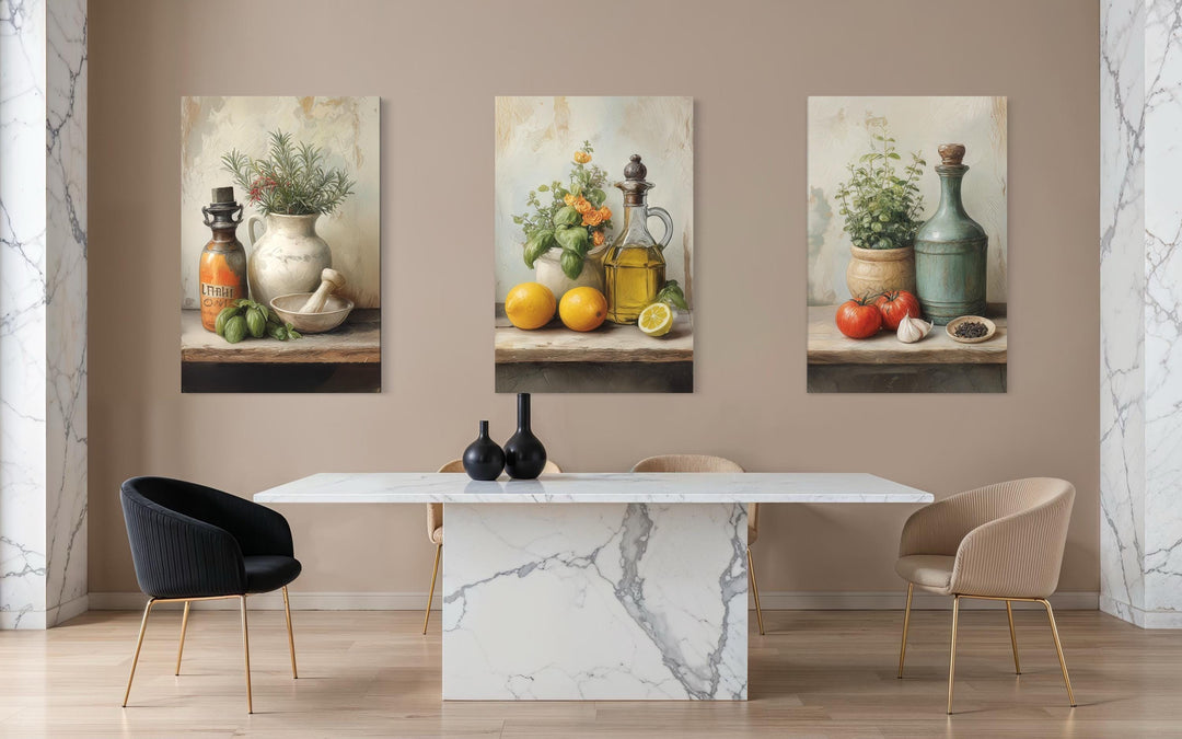 set of three mediterranean kitchen prints | framed... Set of 3 kitchen wall art prints featuring Mediterranean herbs, olive ...