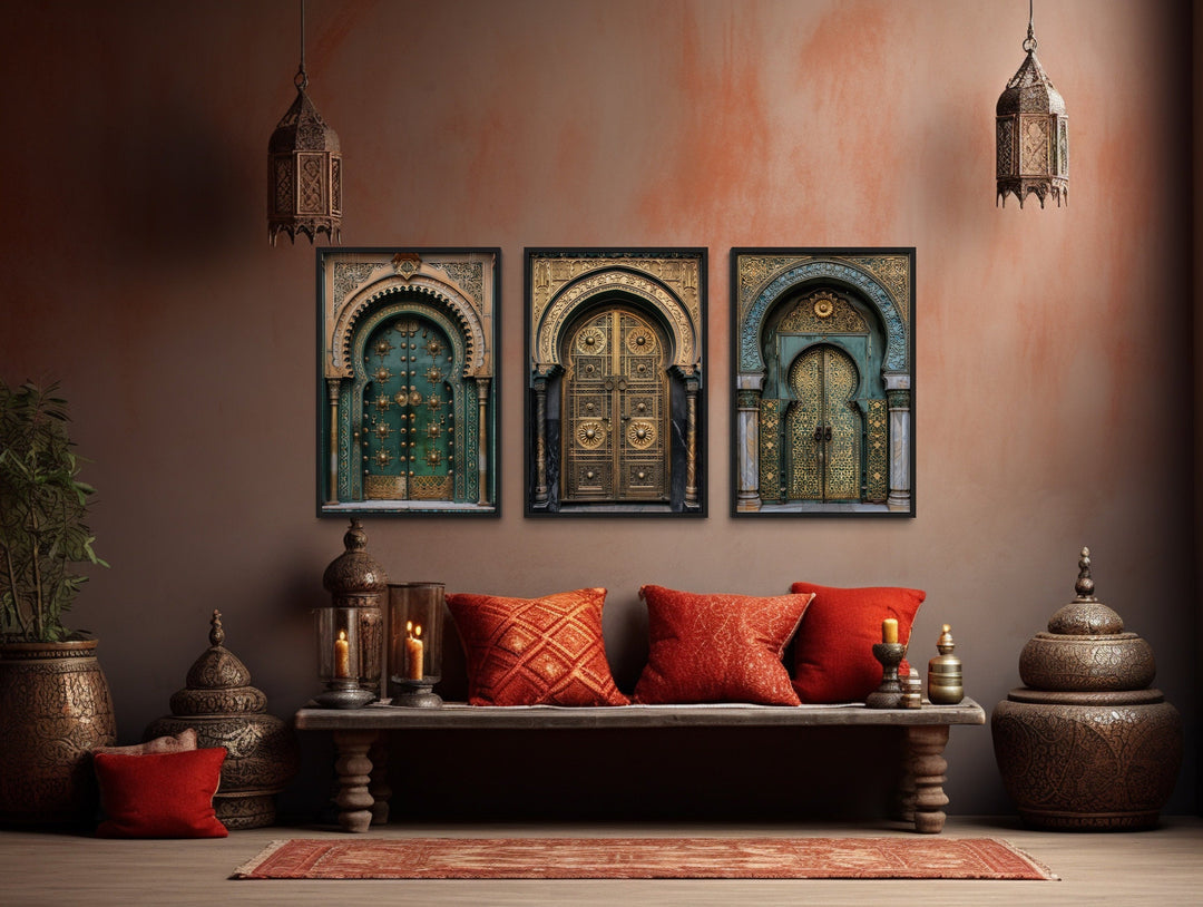 Set of 3 Marrakesh Doors Moroccan Framed Canvas Wall Art