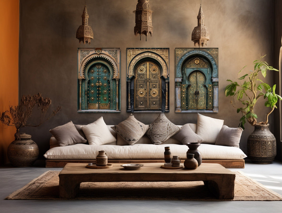 Set of 3 Marrakesh Doors Moroccan Framed Canvas Wall Art