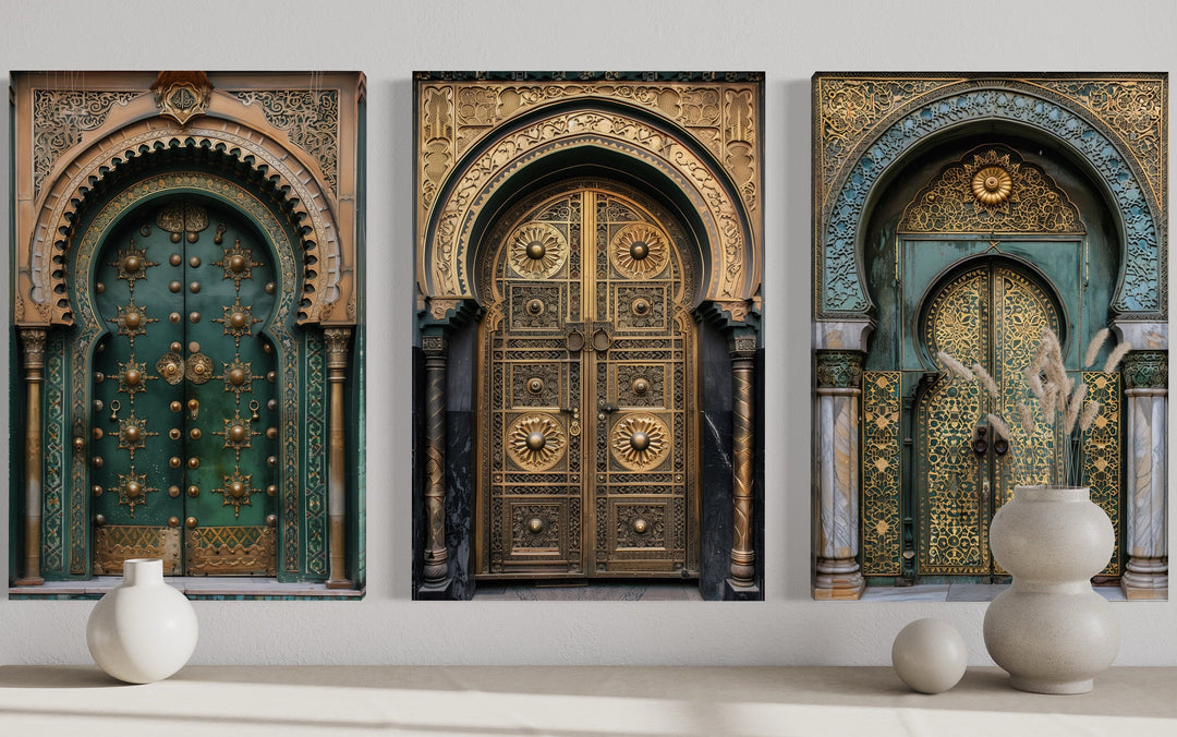 Set of 3 Marrakesh Doors Moroccan Framed Canvas Wall Art