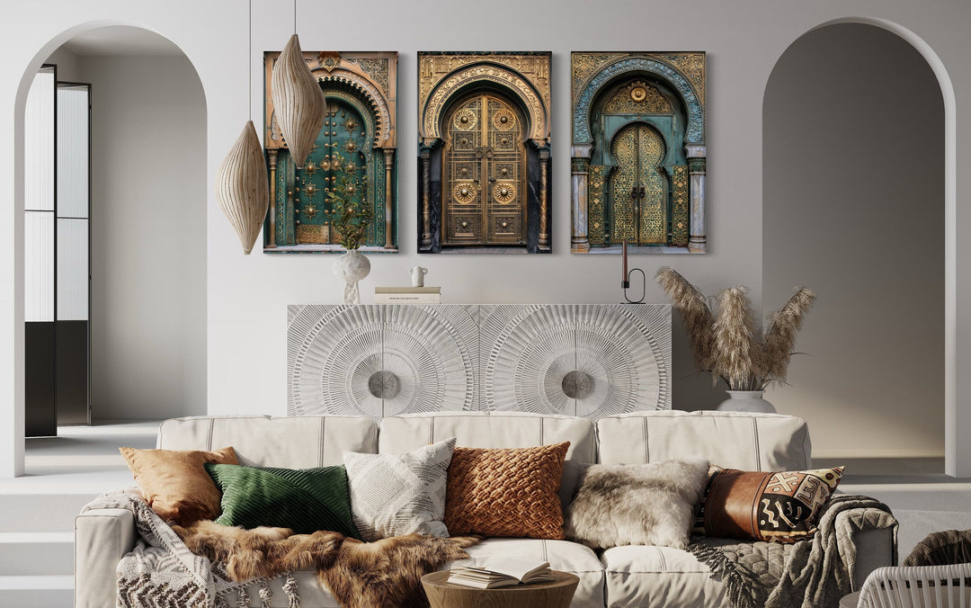 Set of 3 Marrakesh Doors Moroccan Framed Canvas Wall Art