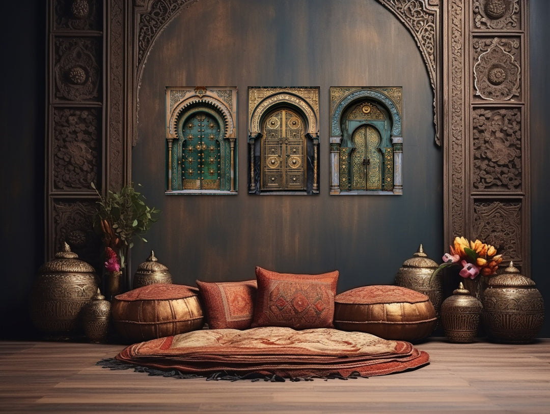 Set of 3 Marrakesh Doors Moroccan Framed Canvas Wall Art