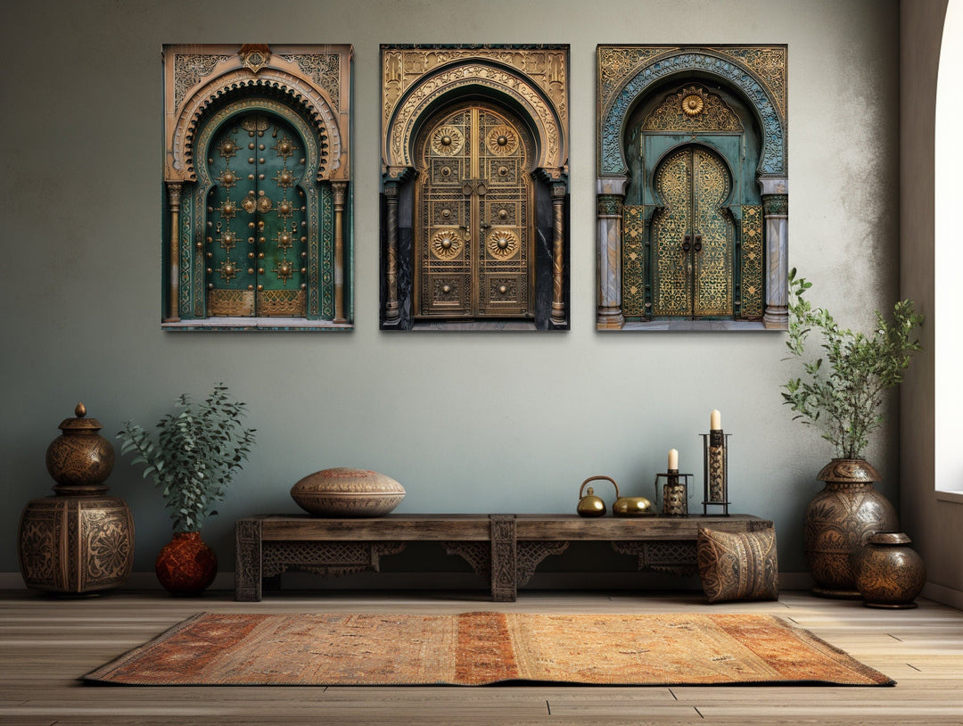 Set of 3 Marrakesh Doors Moroccan Framed Canvas Wall Art