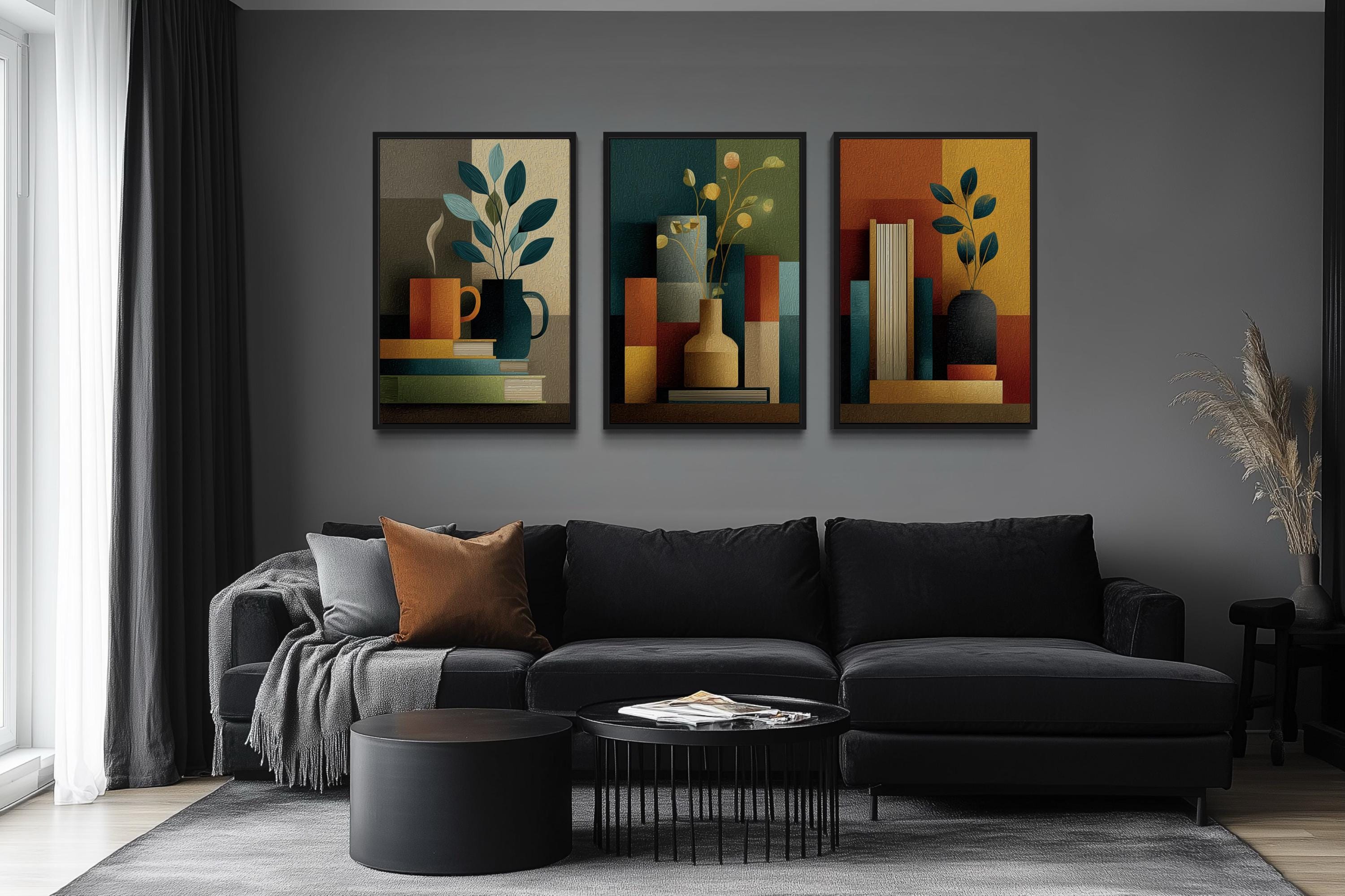 Mid Century Modern Library Wall Decor Set of 3 | Abstract