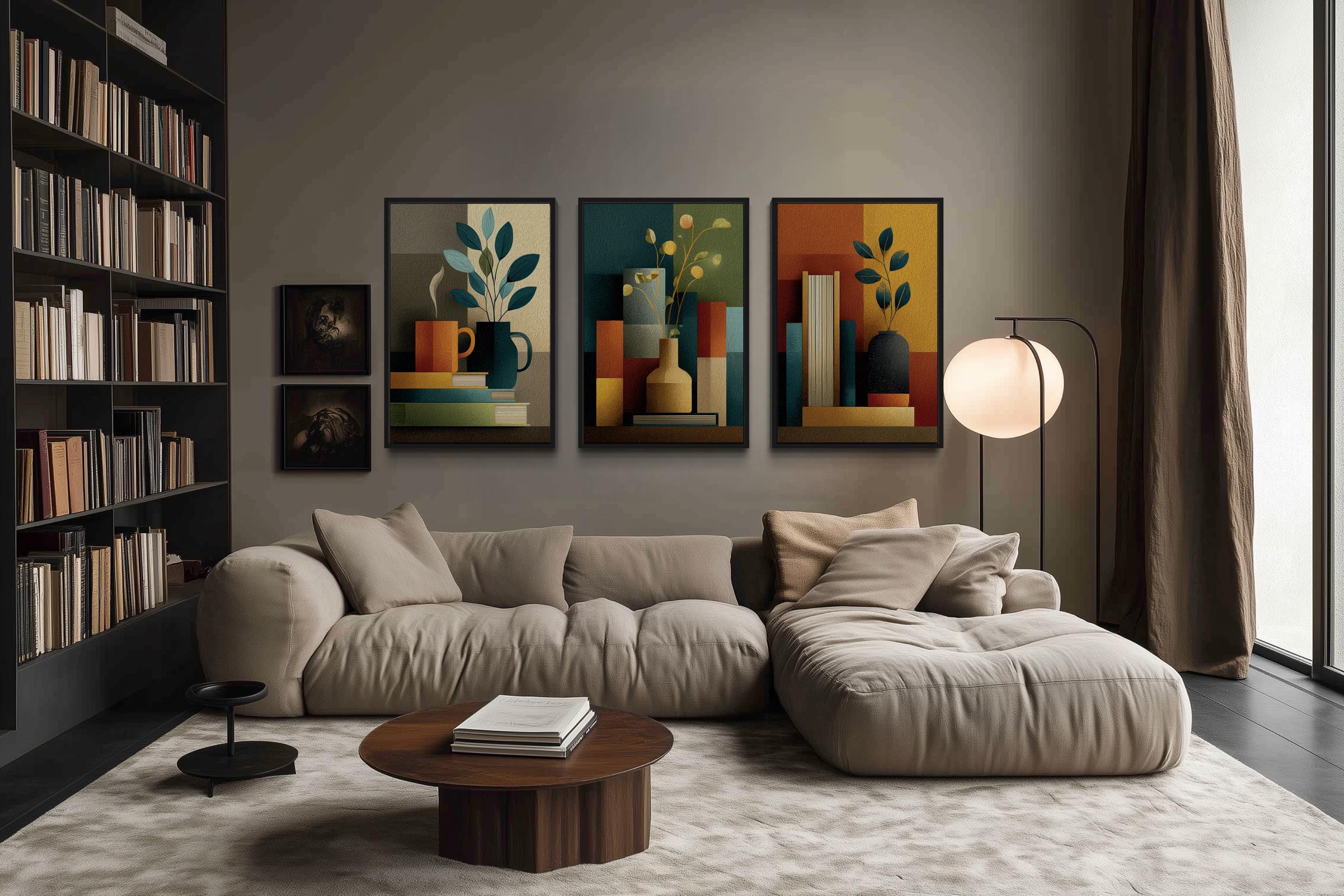 Mid Century Modern Library Wall Decor Set of 3 | Abstract