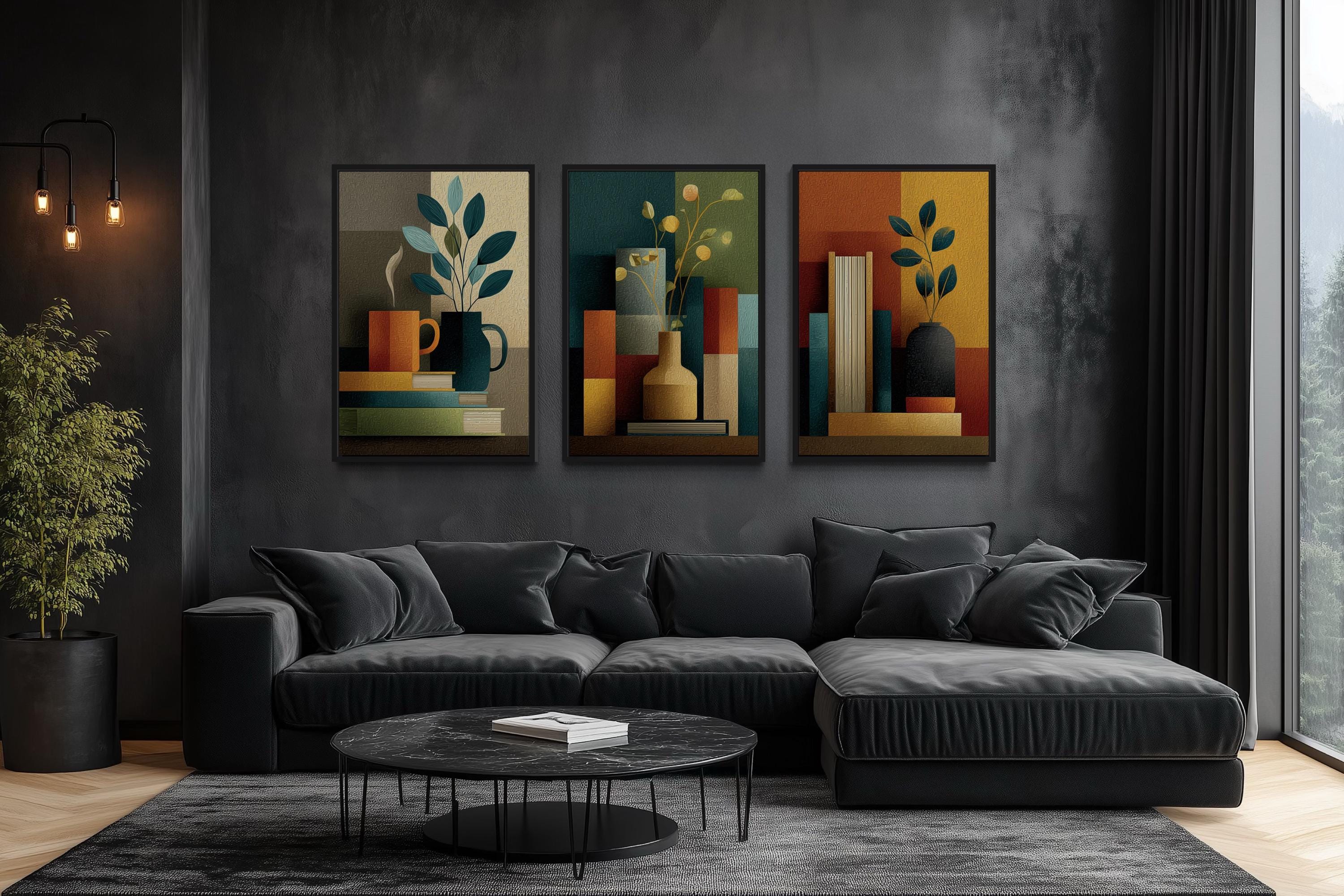 Mid Century Modern Library Wall Decor Set of 3 | Abstract