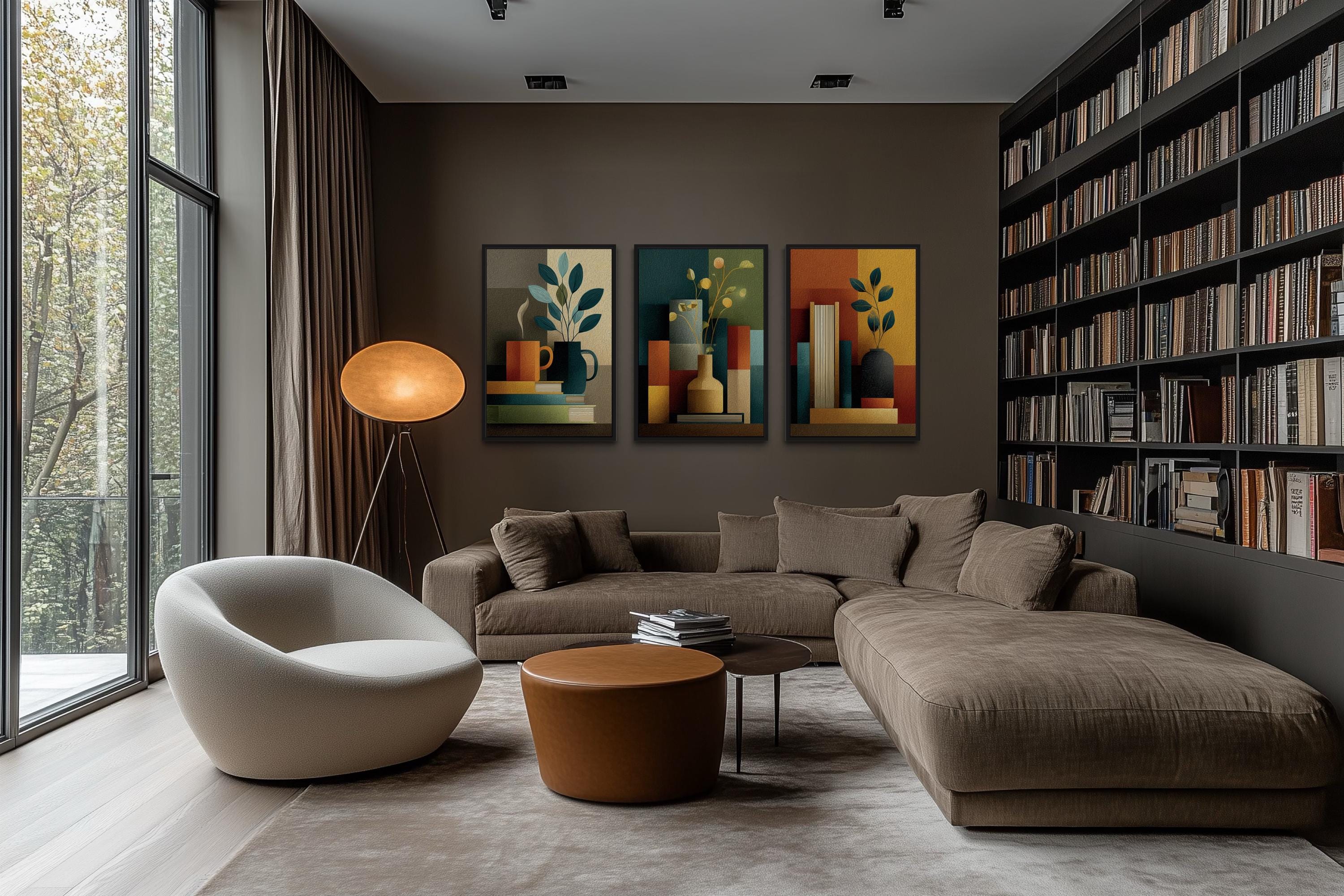 Mid Century Modern Library Wall Decor Set of 3 | Abstract