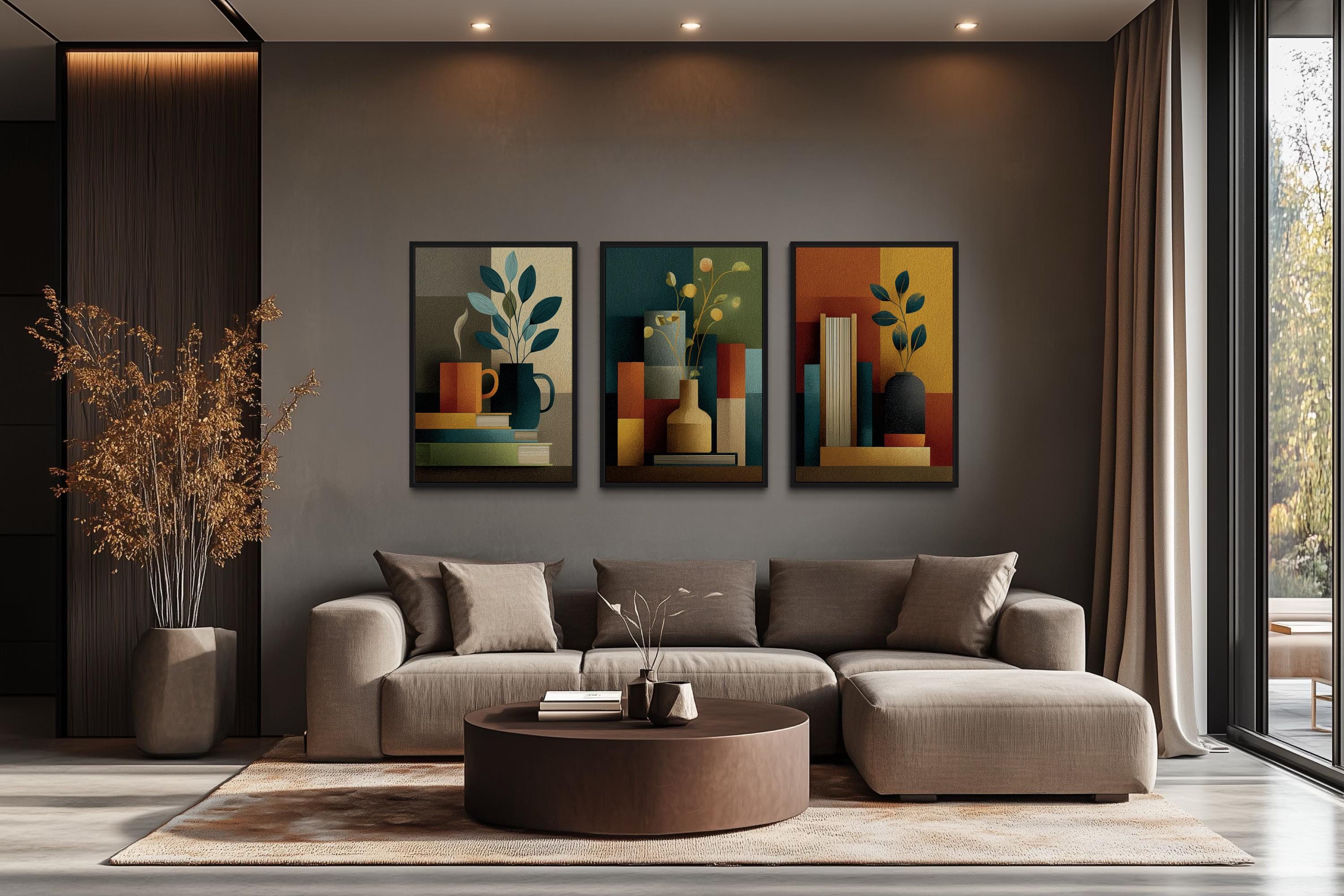 Mid Century Modern Library Wall Decor Set of 3 | Abstract