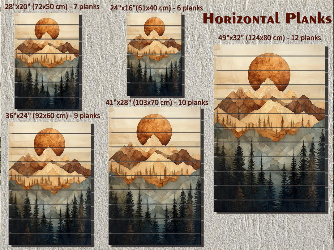 Set of 3 Mountain Sunset Landscape Rustic Distressed Wood Wall Art