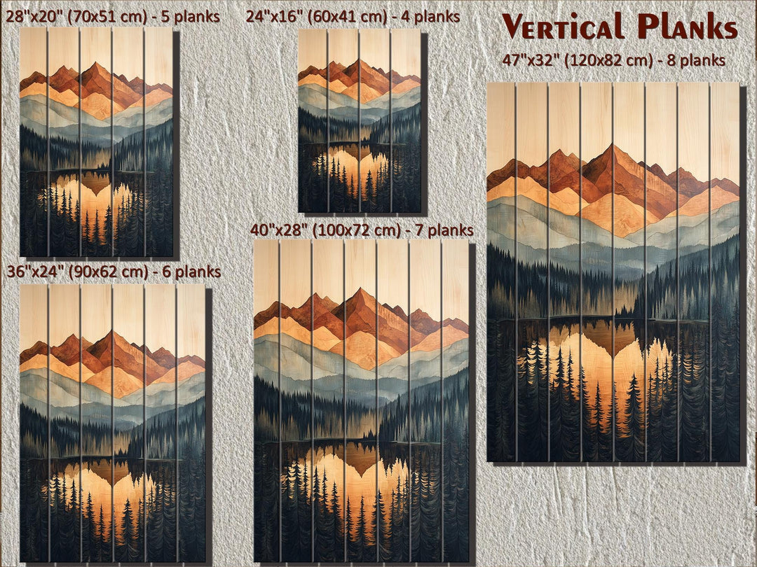 Set of 3 Mountain Sunset Landscape Rustic Distressed Wood Wall Art
