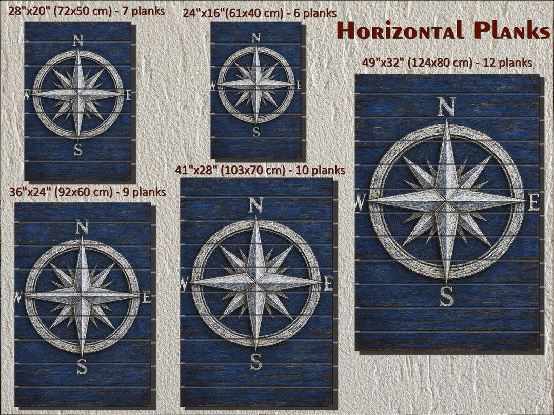 Set of 3 Nautical Distressed Wood Wall Art With Compass, Anchor And Ship Wheel
