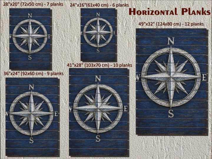 Set of 3 Nautical Distressed Wood Wall Art With Compass, Anchor And Ship Wheel