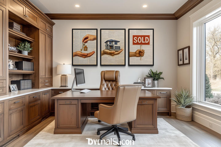Set of 3 Real Estate Office Wall Art Prints, House Keys, Modern Home, SOLD Sign Realtor Decor