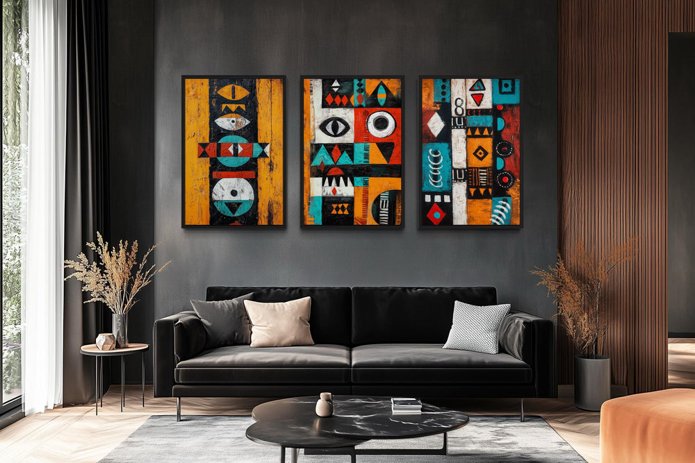 Set of 3 Tribal Abstract Geometric Patterns African Art Prints