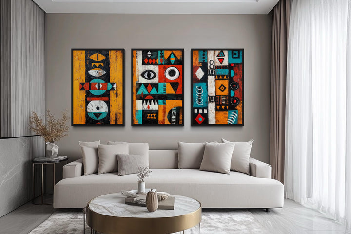 Set of 3 Tribal Abstract Geometric Patterns African Art Prints