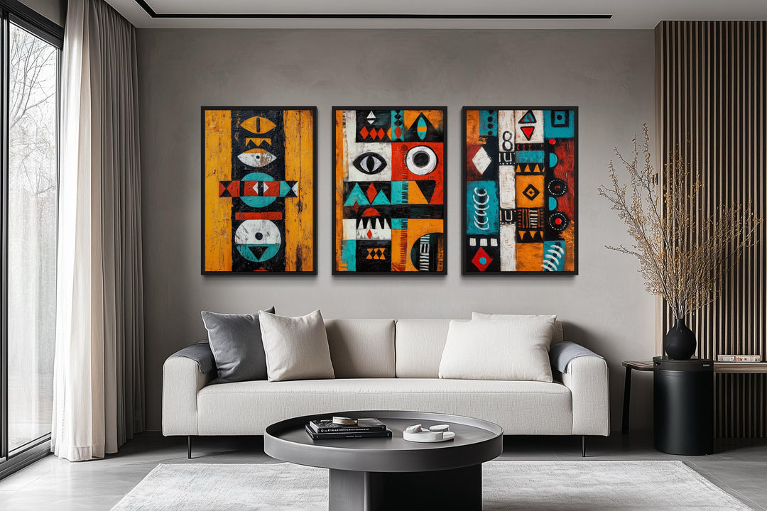 Set of 3 Tribal Abstract Geometric Patterns African Art Prints