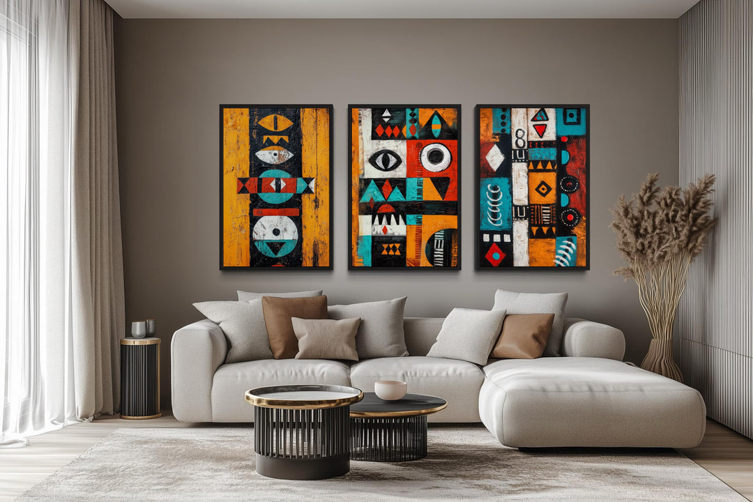 Set of 3 Tribal Abstract Geometric Patterns African Art Prints