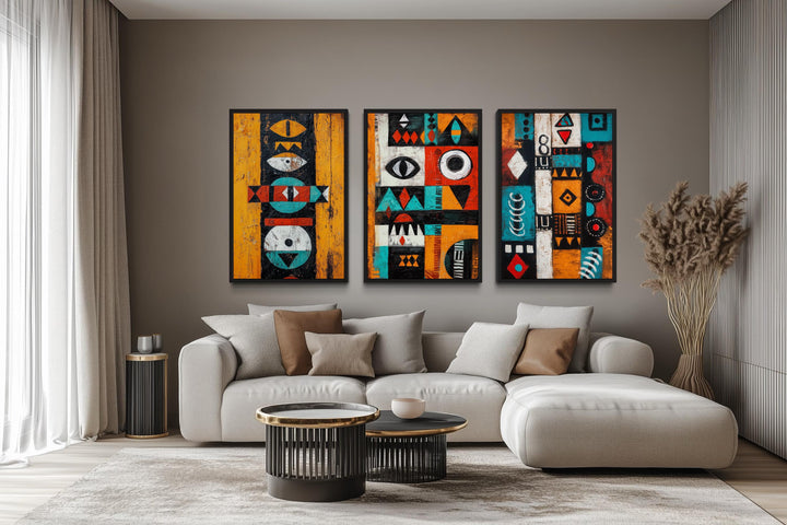 Set of 3 Tribal Abstract Geometric Patterns African Art Prints