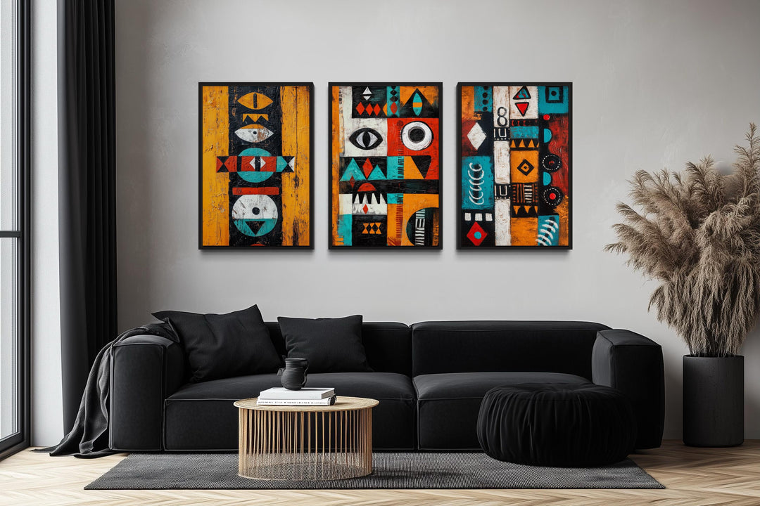 Set of 3 Tribal Abstract Geometric Patterns African Art Prints