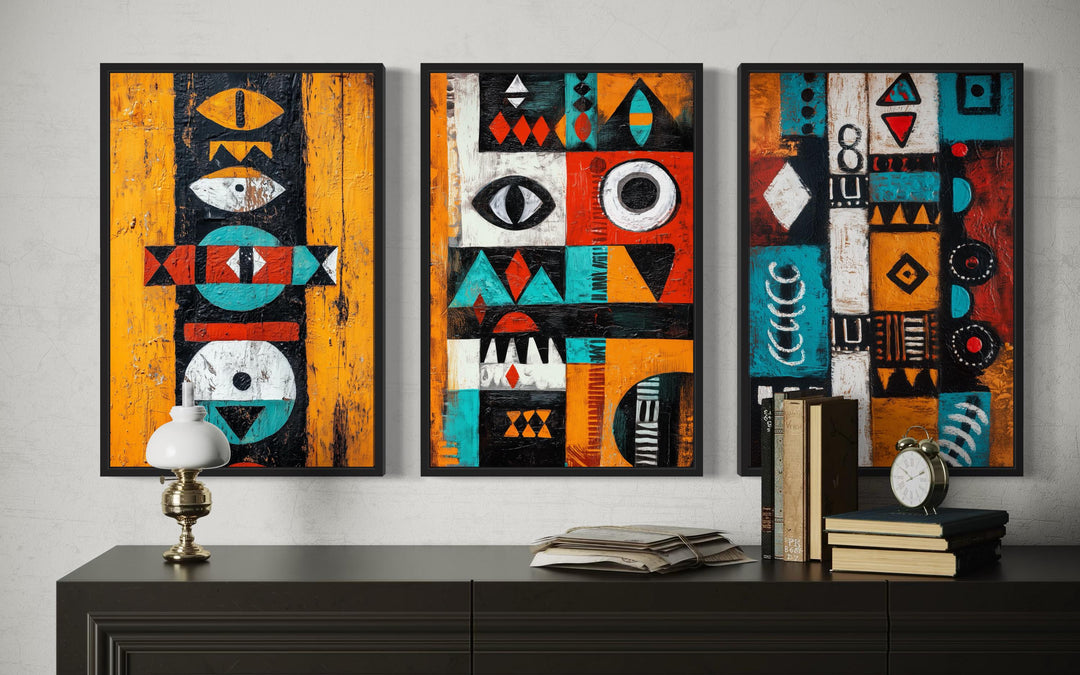 Set of 3 Tribal Abstract Geometric Patterns African Art Prints