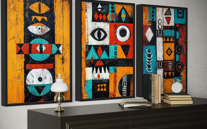 Set of 3 Tribal Abstract Geometric Patterns African Art Prints