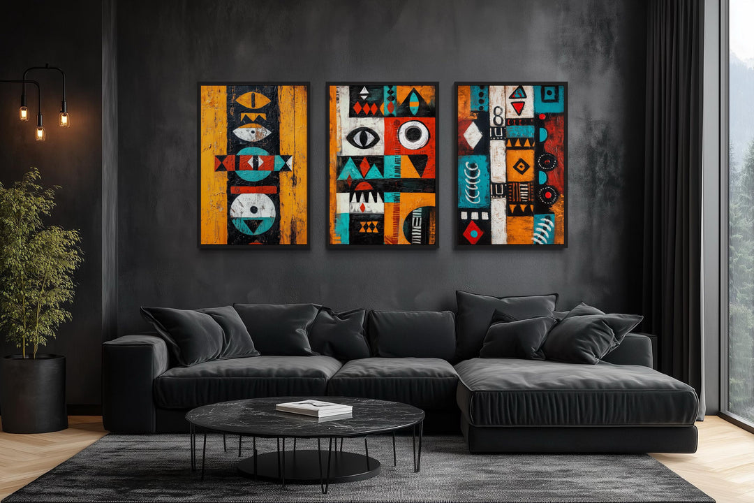 Set of 3 Tribal Abstract Geometric Patterns African Art Prints
