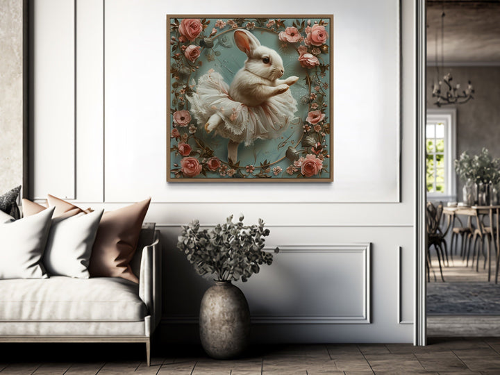 Shabby Chic Bunny In Ballerina Tutu In Flowers Farmhouse Wall Art