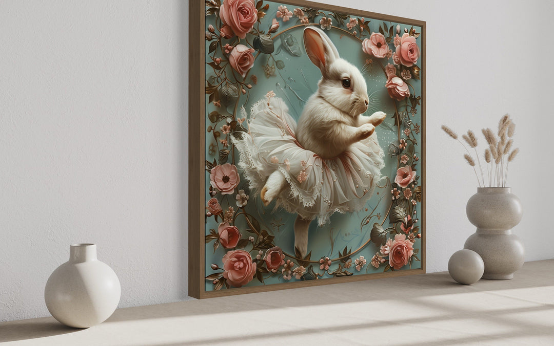 Shabby Chic Bunny In Ballerina Tutu In Flowers Farmhouse Wall Art