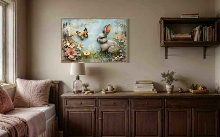 Shabby Chic Bunny InFloral Meadow Farmhouse Wall Art