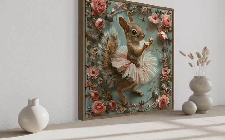 Shabby Chic Squirrel In Ballerina Tutu In Flowers Wall Art