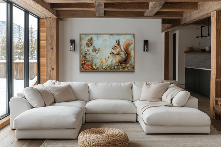 Shabby Chic Squirrel In The Meadow Framed Canvas Wall Art