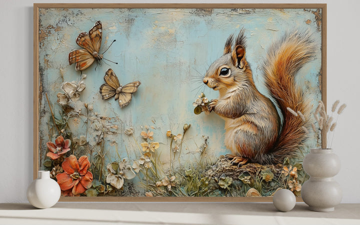 Shabby Chic Squirrel In The Meadow Framed Canvas Wall Art