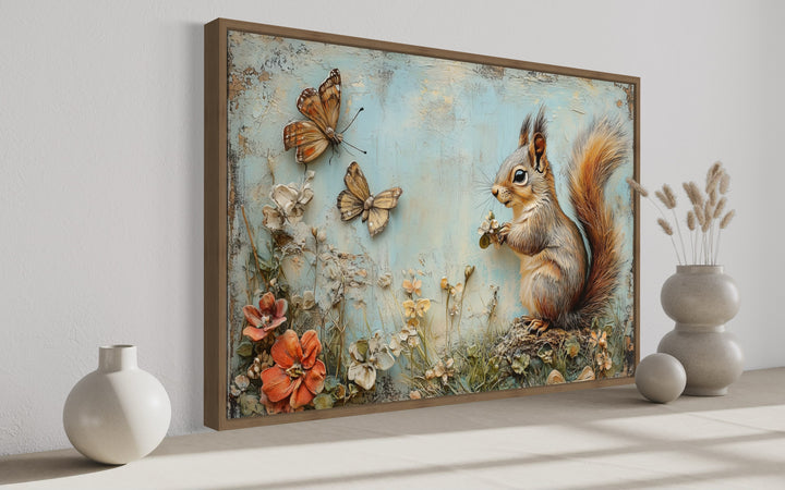 Shabby Chic Squirrel In The Meadow Framed Canvas Wall Art