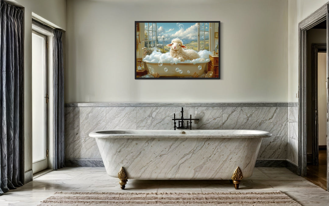 Sheep in a Bathtub Framed Canvas Wall Art