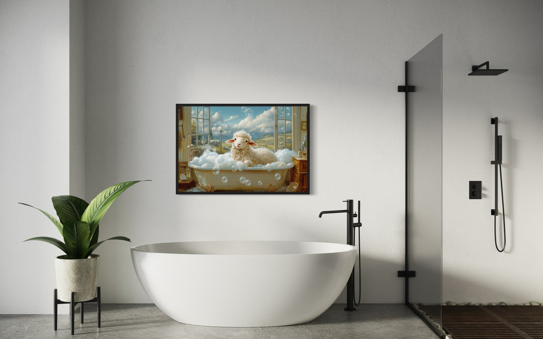 Sheep in a Bathtub Framed Canvas Wall Art