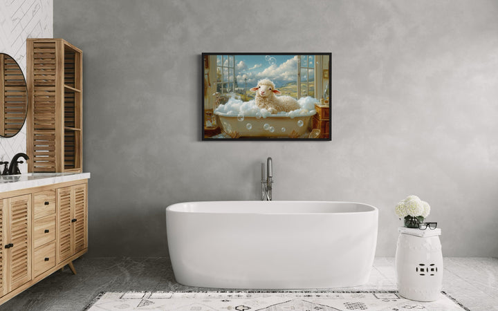 Sheep in a Bathtub Framed Canvas Wall Art