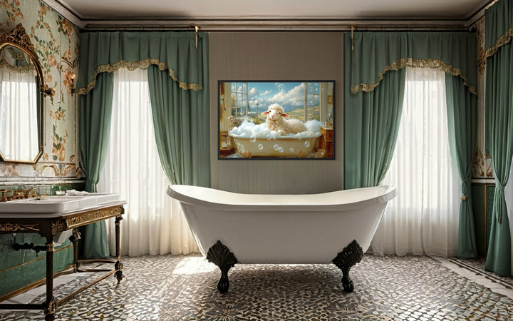 Sheep in a Bathtub Framed Canvas Wall Art