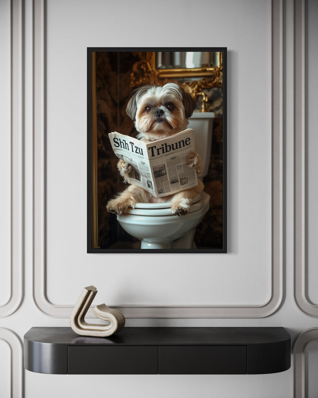 Shih Tzu On The Toilet Reading Newspaper Picture