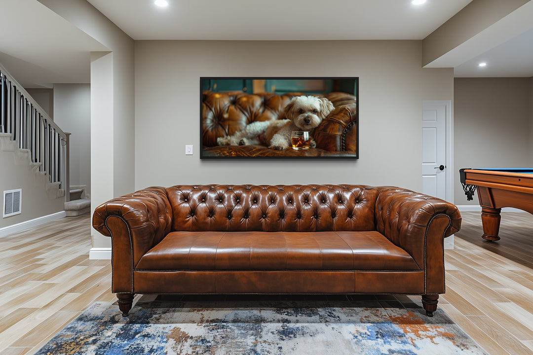 Shih Tzu Wall Art - Framed Canvas Print of Playful Whiskey Dog Illustration