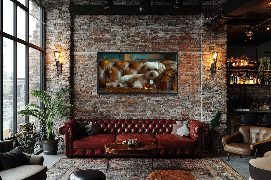 Shih Tzu Wall Art - Framed Canvas Print of Playful Whiskey Dog Illustration