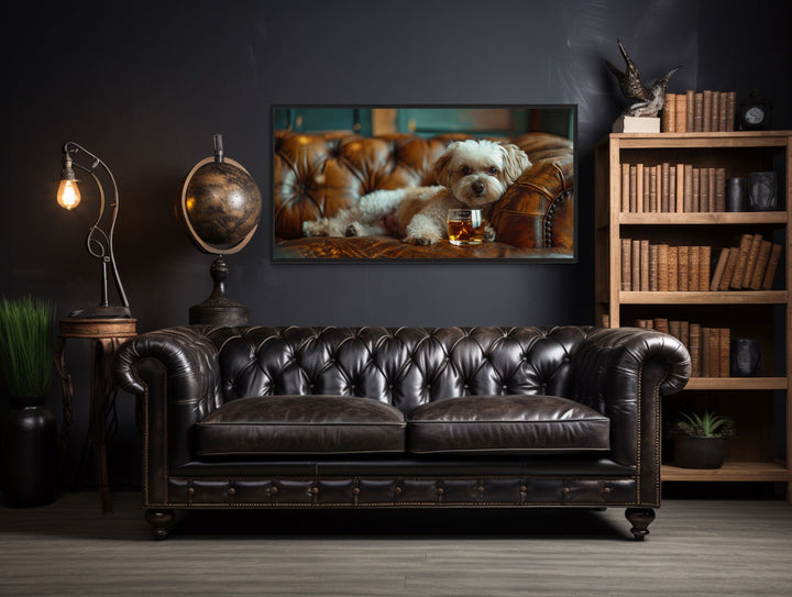 Shih Tzu Wall Art - Framed Canvas Print of Playful Whiskey Dog Illustration