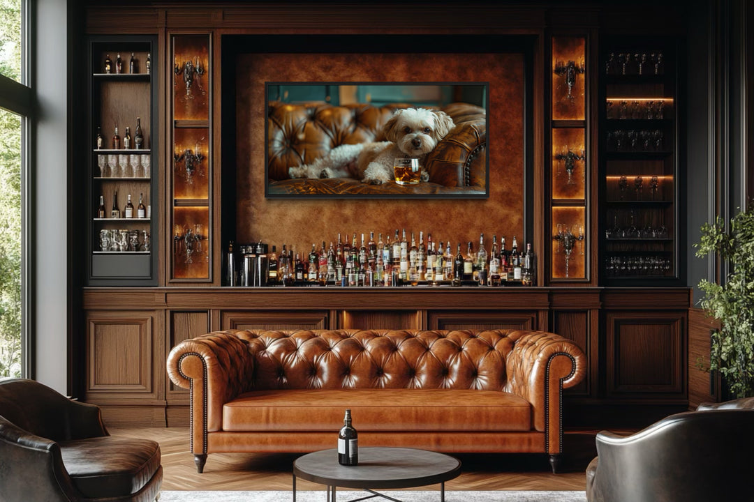 Shih Tzu Wall Art - Framed Canvas Print of Playful Whiskey Dog Illustration