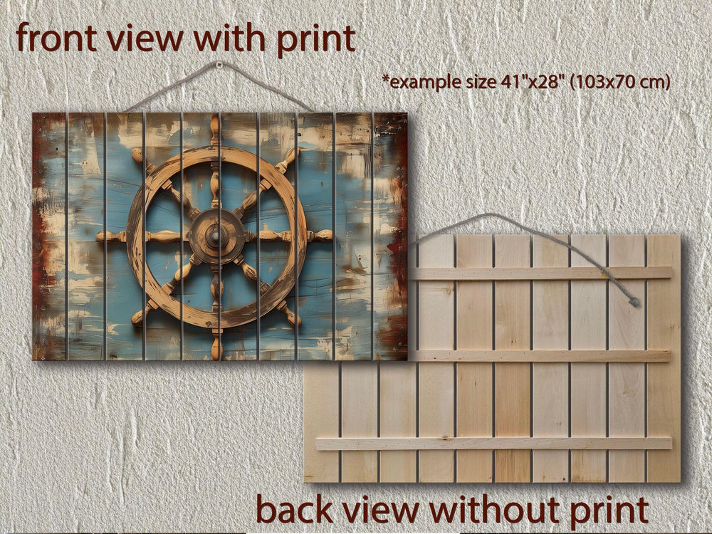 Ship Wheel Distressed Wood Wall Art - Nautical Decor