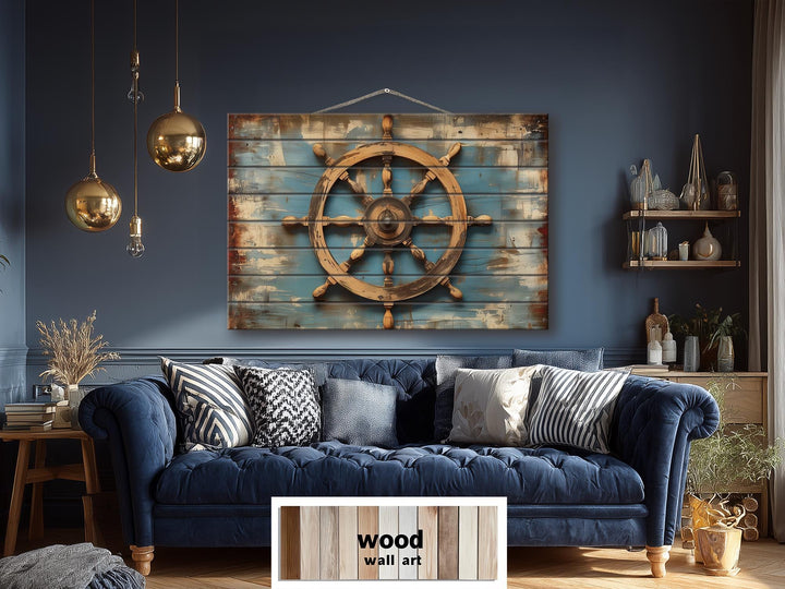 Ship Wheel Wall Art - Distressed Wood Nautical Decor | Rustic Coastal Art for Men