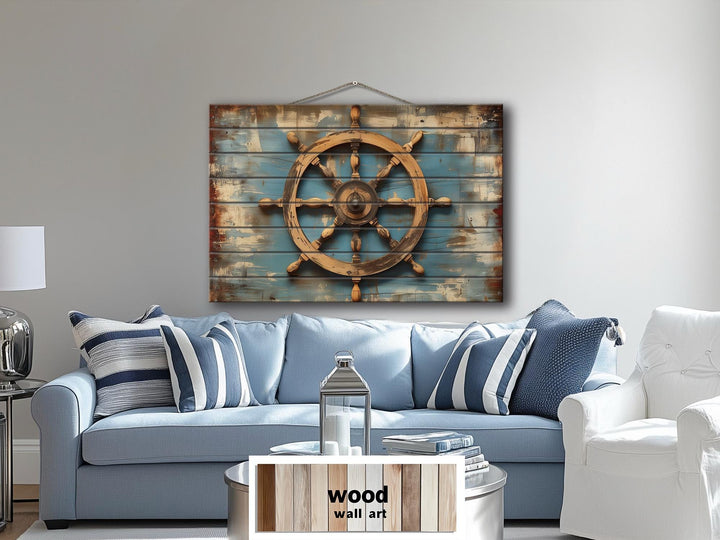 Ship Wheel Wall Art - Distressed Wood Nautical Decor | Rustic Coastal Art for Men